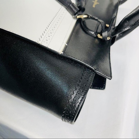 Cole Haan Leather Tote Bag Black White Colorblock Purse w Tassel - Picture 7 of 15